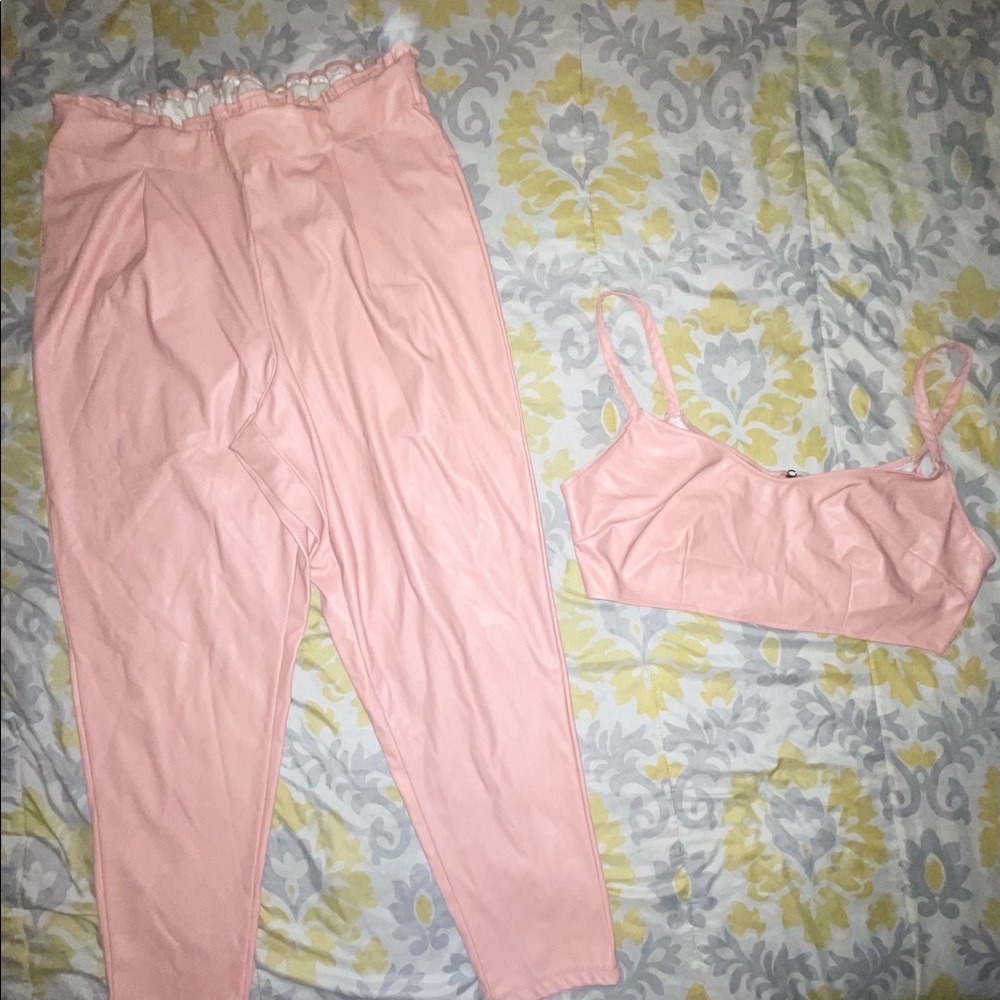 Plus Two Piece Pleather Pant Set Fashion to Figure